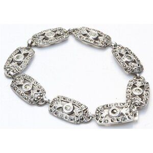 Mid Century Vintage Sparkling Marcasite Silver Link Chain Bracelet BEAUTY!!!!